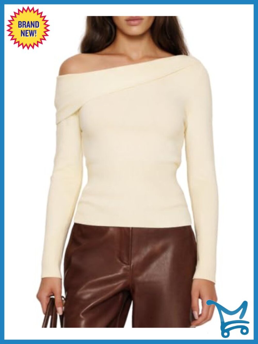 Cashmere Blend Off the Shoulder Sweater Ribbed Knit Pullover Long Sleeve